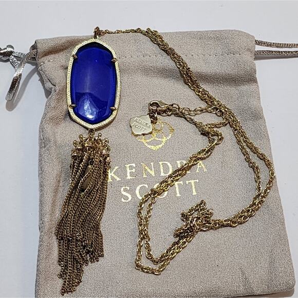Kendra Scott Cobalt Blue and Gold Rayne Necklace‎ - Picture 1 of 7
